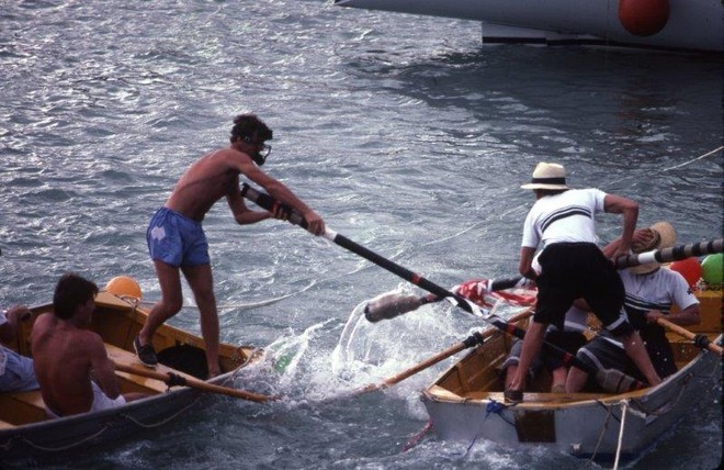 Dinghy jousting was part of the lay-day entertainment © Sandy Peacock